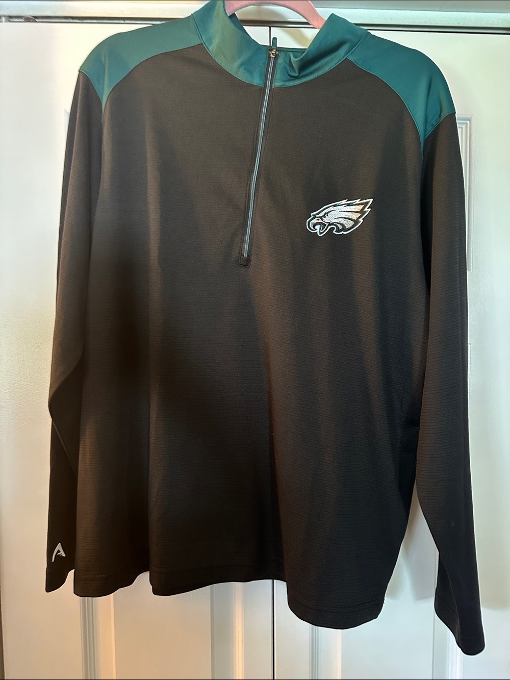 EAGLES- Antigua Black and Teal Quarter-Zip Pullover